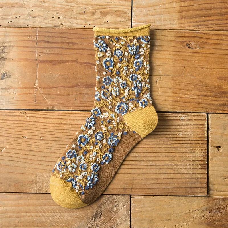 Fashion Cute Korean Style Girls Ladies Casual Crew Socks Colorful Flower Women Cotton for Spring Winter Happy Creative Gifts