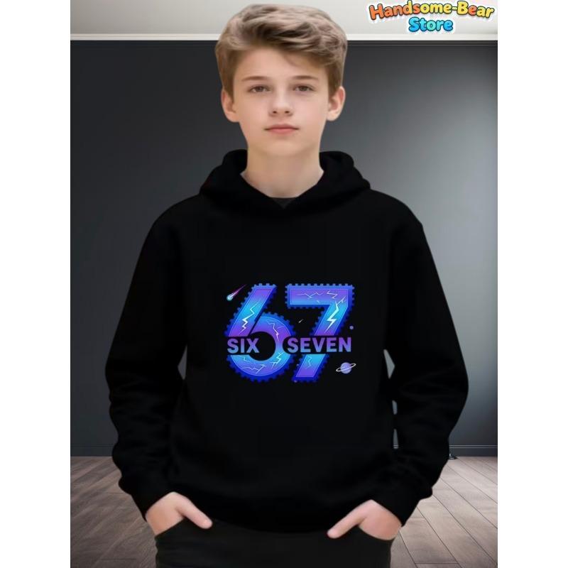 67 Meme Hoodie für Kinder Lustiger Digitaldruck Herbst-Sweatshirt Locker Bequem Oberteile Streetwear Mode Y2k Kinderkleidung