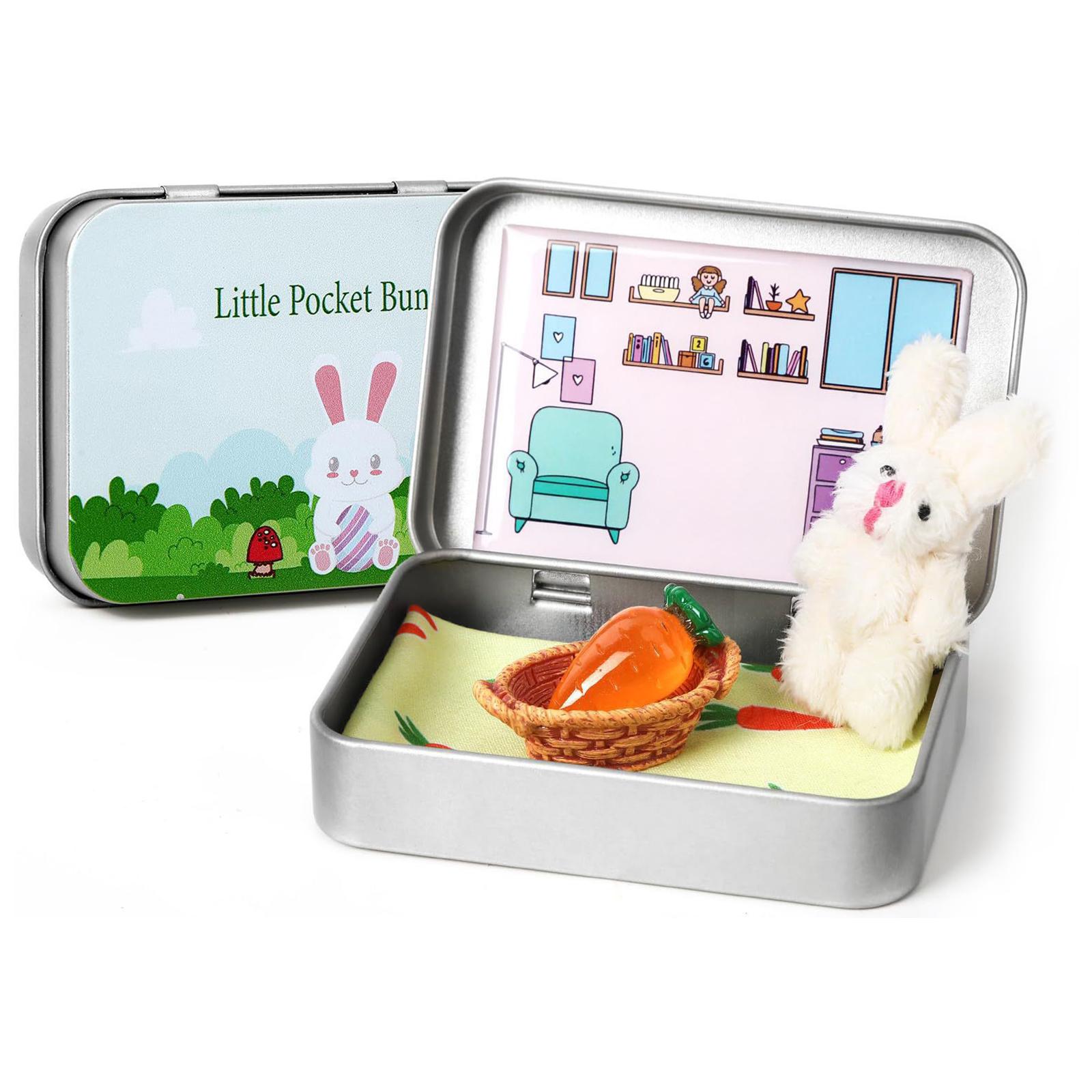 Little Pocket Bunny Easter Baskets Decorative Boxes Mini Plush Bunny House Travel Buddy for Toddler Boys and Girls Gift
