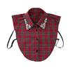 Women Plaid Fake Collar Red Blue Christmas Plaid Collar with Rhinestones Detachable False Collar for Sweater Sweatshirt Hoodie