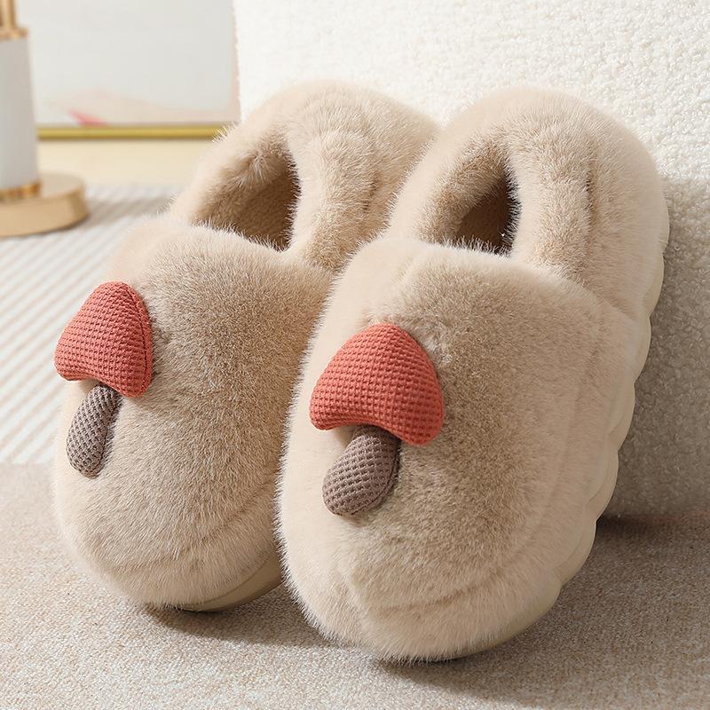 Mushroom Cotton Slippers Autumn and Winter Couple Indoor Home Plush Warm Thick Sole Non-slip All-inclusive Heel Cotton Shoes