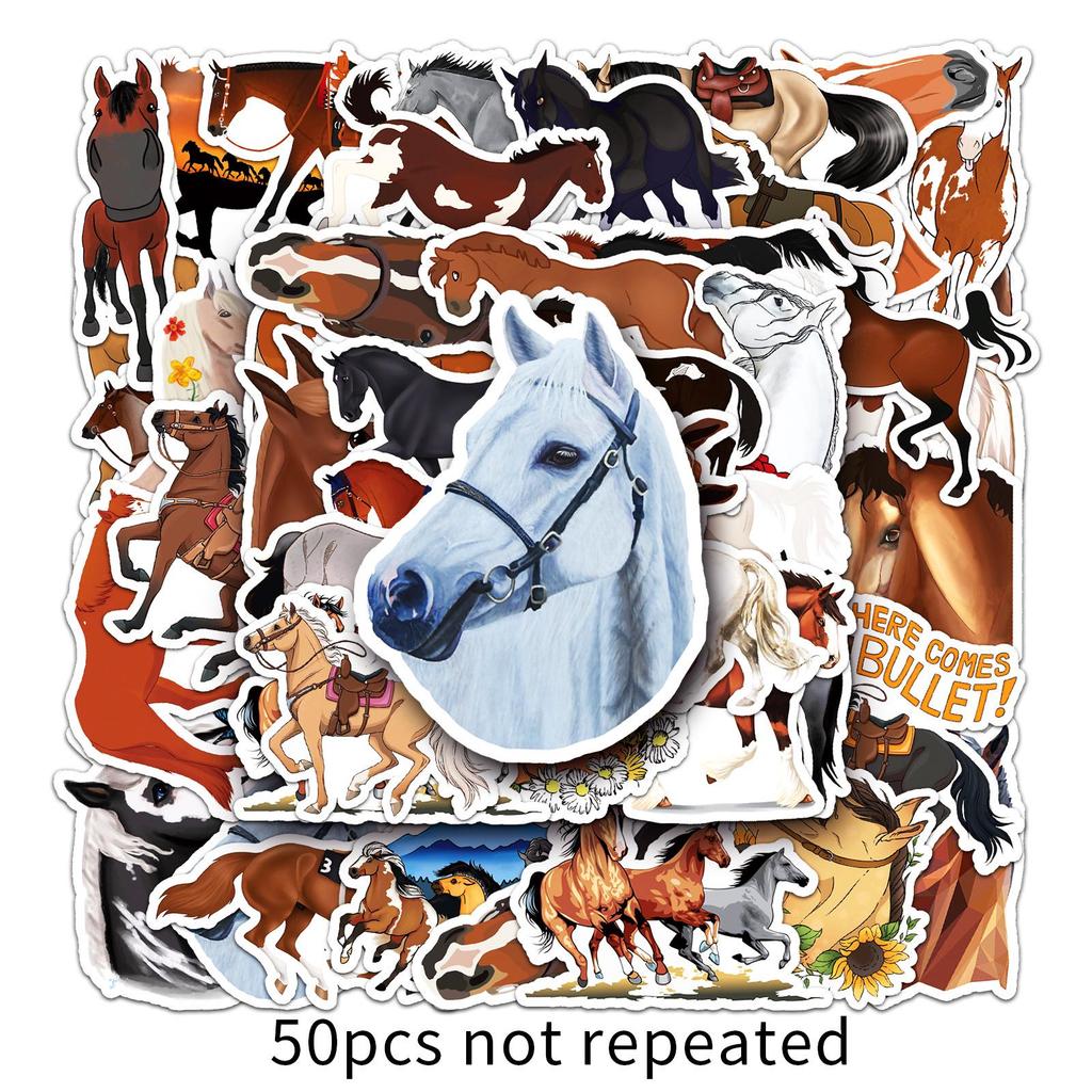 50-Piece Horse Graffiti Stickers, Cartoon Animal DIY, Waterproof for Skateboards, Phones, Suitcases.
