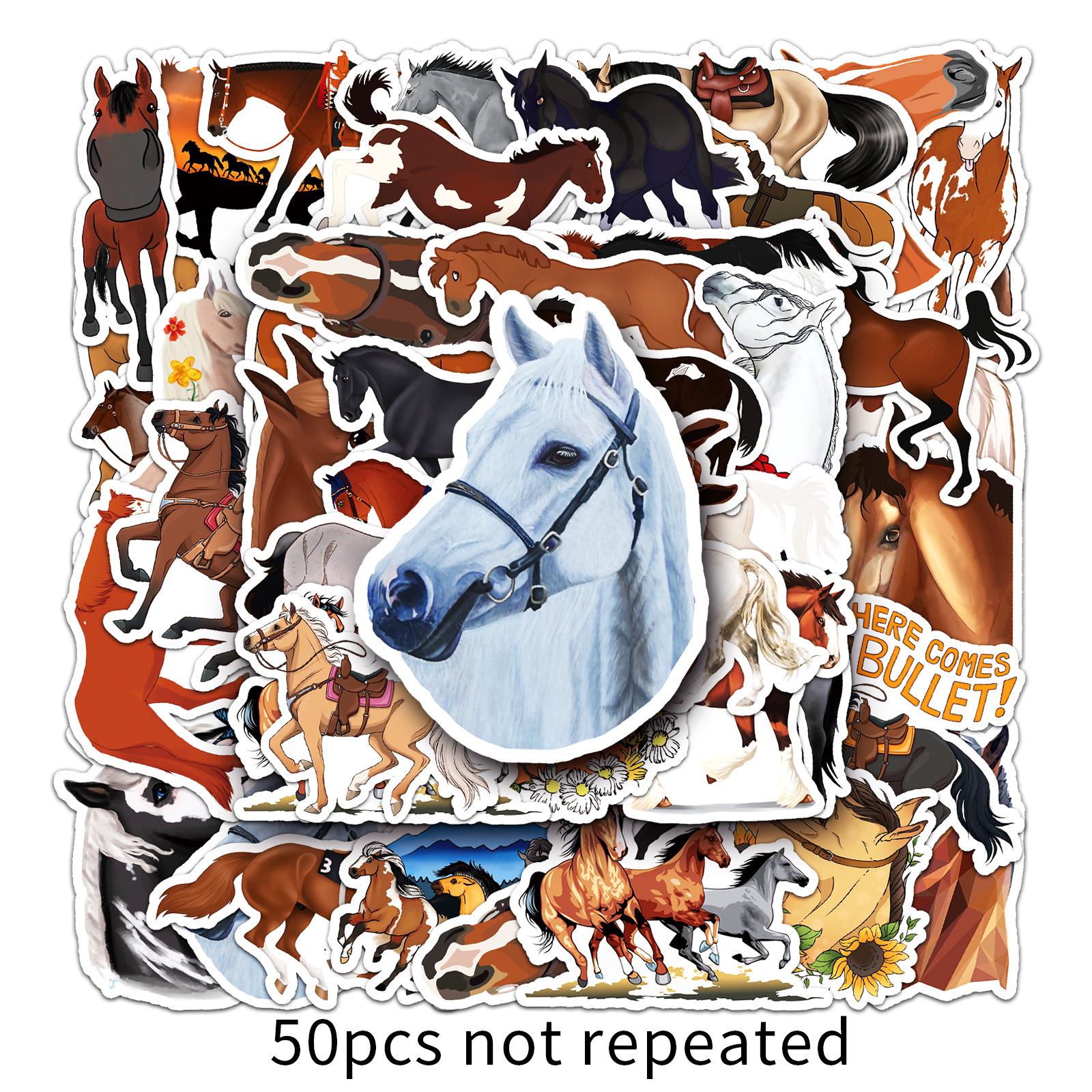 50 Horse Doodle Cartoon Animal Stickers - Creative DIY for Skateboards, Phones & Luggage, Waterproof