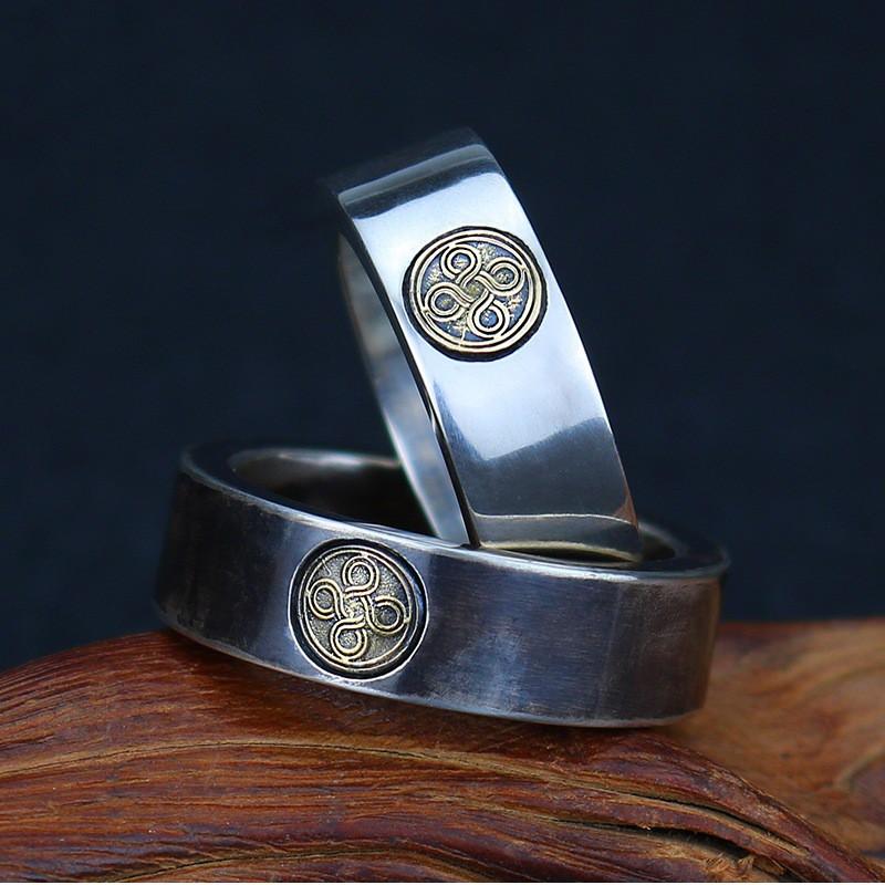 Adjustable Open Ring Men Women Sterling Retro Geometric Infinity Wheel Design Handmade Statement Jewelry