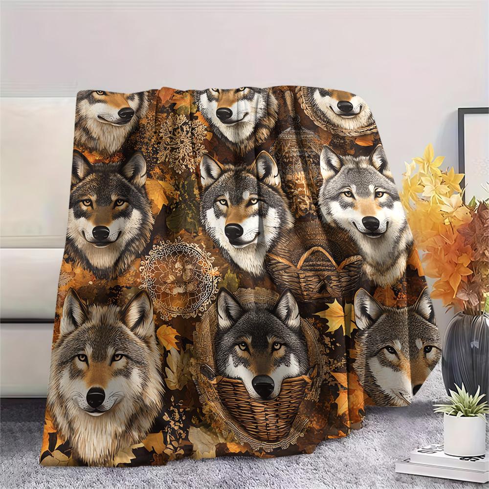 Koc Flanelowy z Nadrukiem Wilka, Wysokiej Jakości, Wygodny na Wszystkie Pory Roku, Wystrój Domu, Ciepło i Komfort, Idealny na Prezenty Świąteczne
