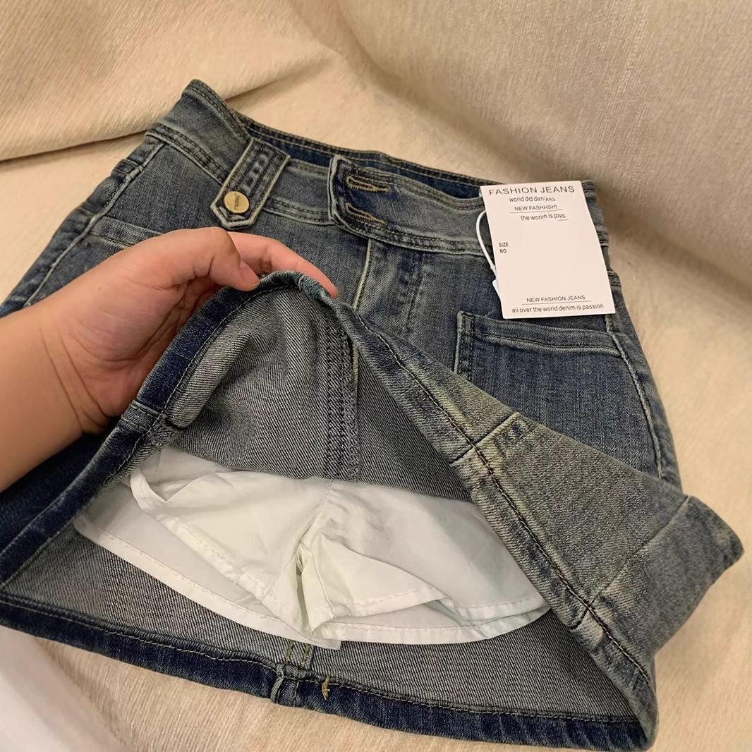 

2025 Vintage High Waist Denim Mini Skirt for Women, Plus Size, Slimming, Anti-Exposure, Bodycon Workwear for Summer S: Height 155-165CM (75-90 jin)
