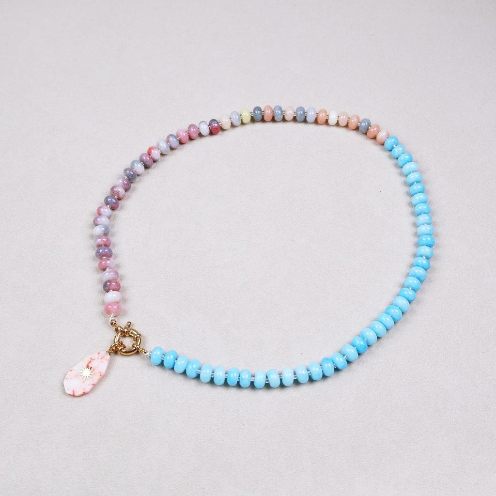 Natural Stone Pendant Colored Beaded Necklace Summer Beach Dopamine Necklace