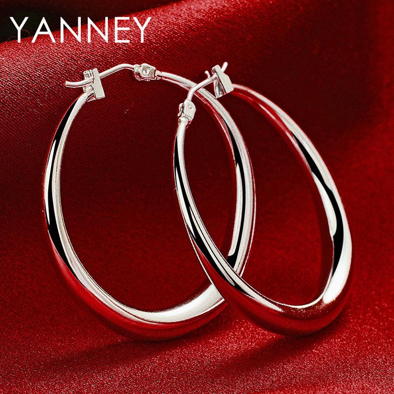 S925 Sterlingsilber 35MM Einfache Glänzende Creolen für Damen Mode Hochzeit Temperament Schmuck Zubehör Geschenke