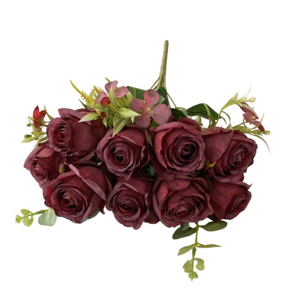 9 Heads Simulation Flower Bouquet Multicolor Faux Flower Creative Bridal Bouquet Desktop Ornament