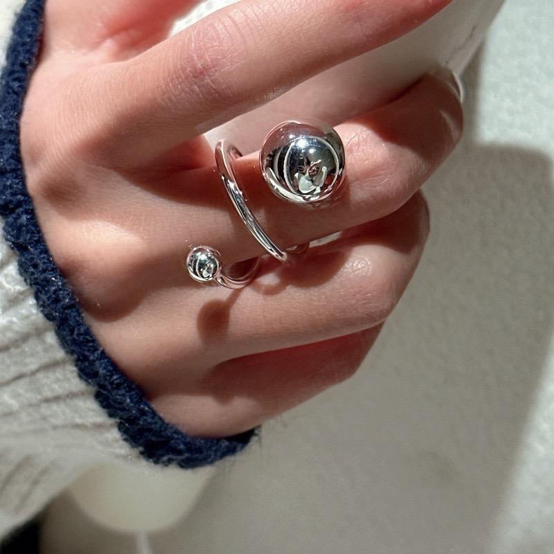 Anelli in Argento Sterling 925 per Donne Coppia Minimalista Fatti a Mano Semplice Retro Anello Sfera Grande Gioielli Raffinati Regalo Previene Allergie