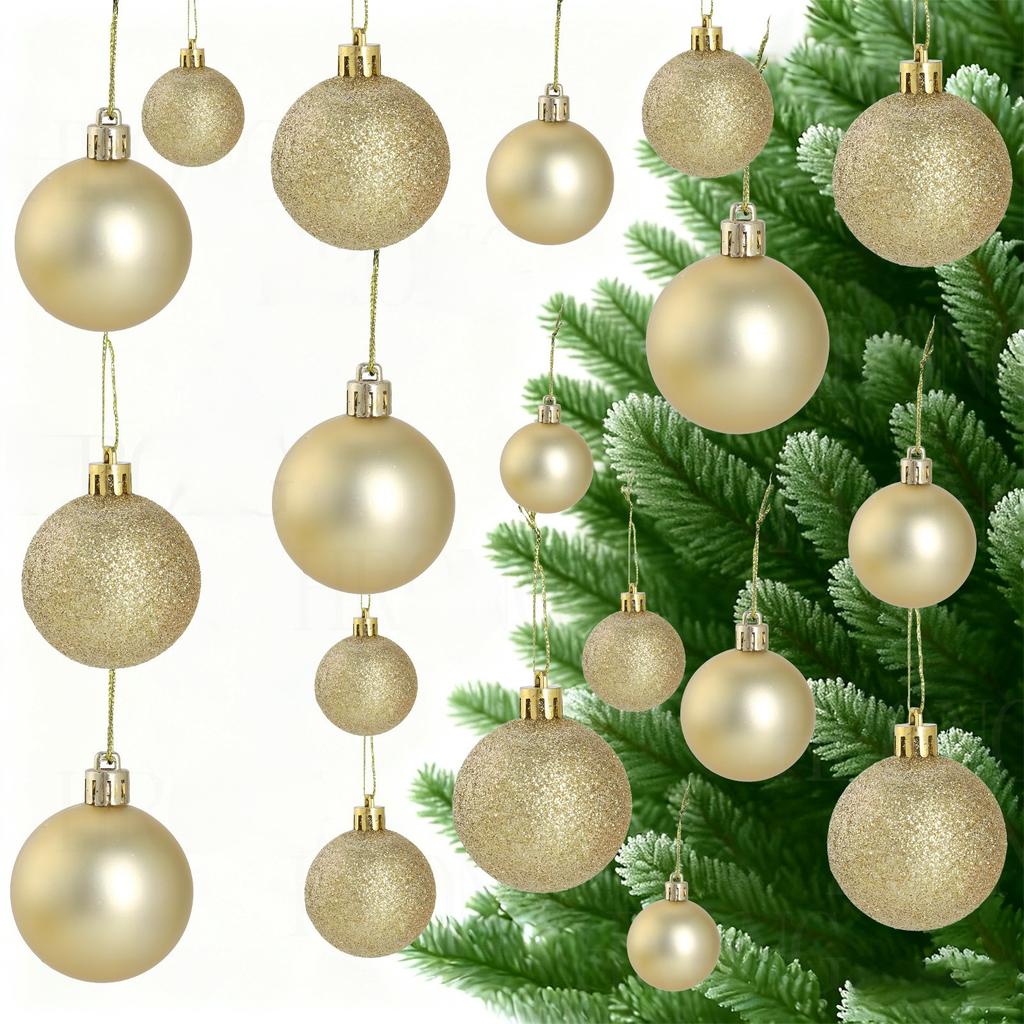 44-teiliges goldenes Weihnachtsbaumschmuck-Set Mattes und Glitzer-Finish zur Dekoration des Weihnachtsbaums Stabile Kunststoffkugeln mit Aufhängeschnüren