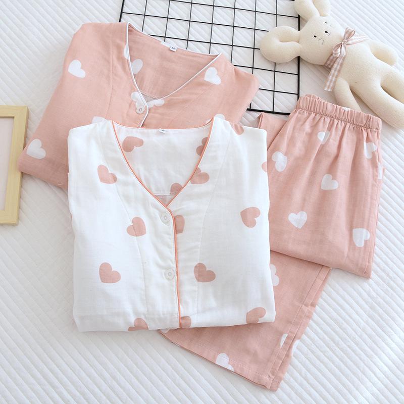 2022 Cotton Gauze Pajama Set with Chest Pads - Summer & Autumn Long Sleeve Women's Homewear