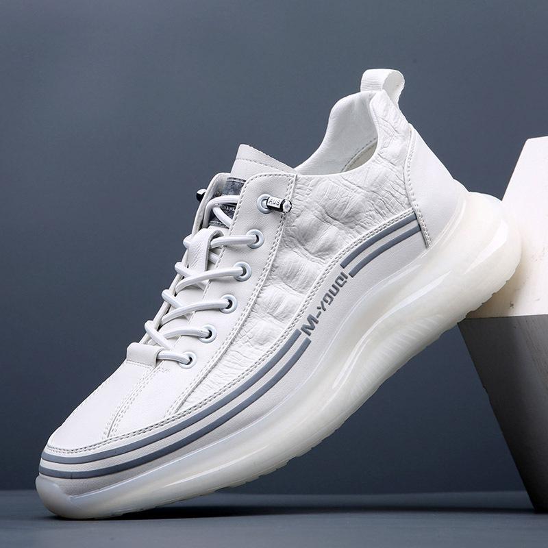 Autumn new men's shoes genuine leather soft surface lightweight sole white shoes men's cowhide crocodile pattern sports and leisure leather shoes men