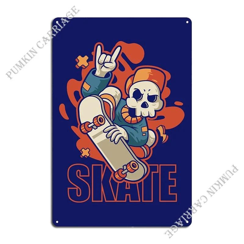 Skater Skull Metal Sign Club Decoration Create Wall Cave Create Tin Sign Poster 20x30cm(7.8x11.8inch)