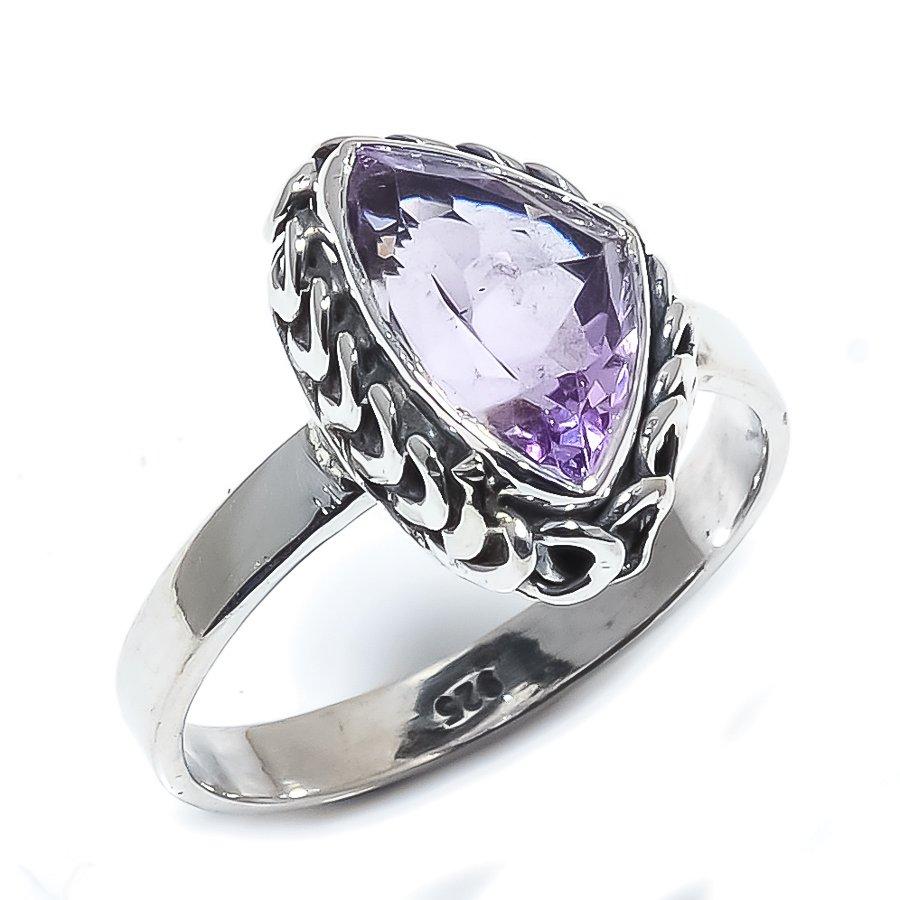 Natural Pink Amethyst Gemstone Handmade 925 Sterling Silver Gift Ring S.9 z6A00