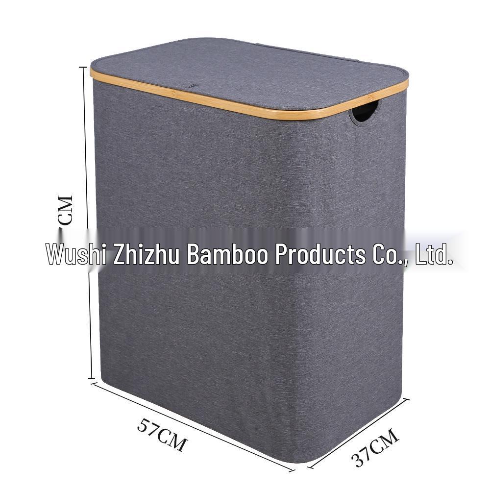 

Bamboo Foldable Laundry Basket with Cover and Compartments 57*37*67 cm серый