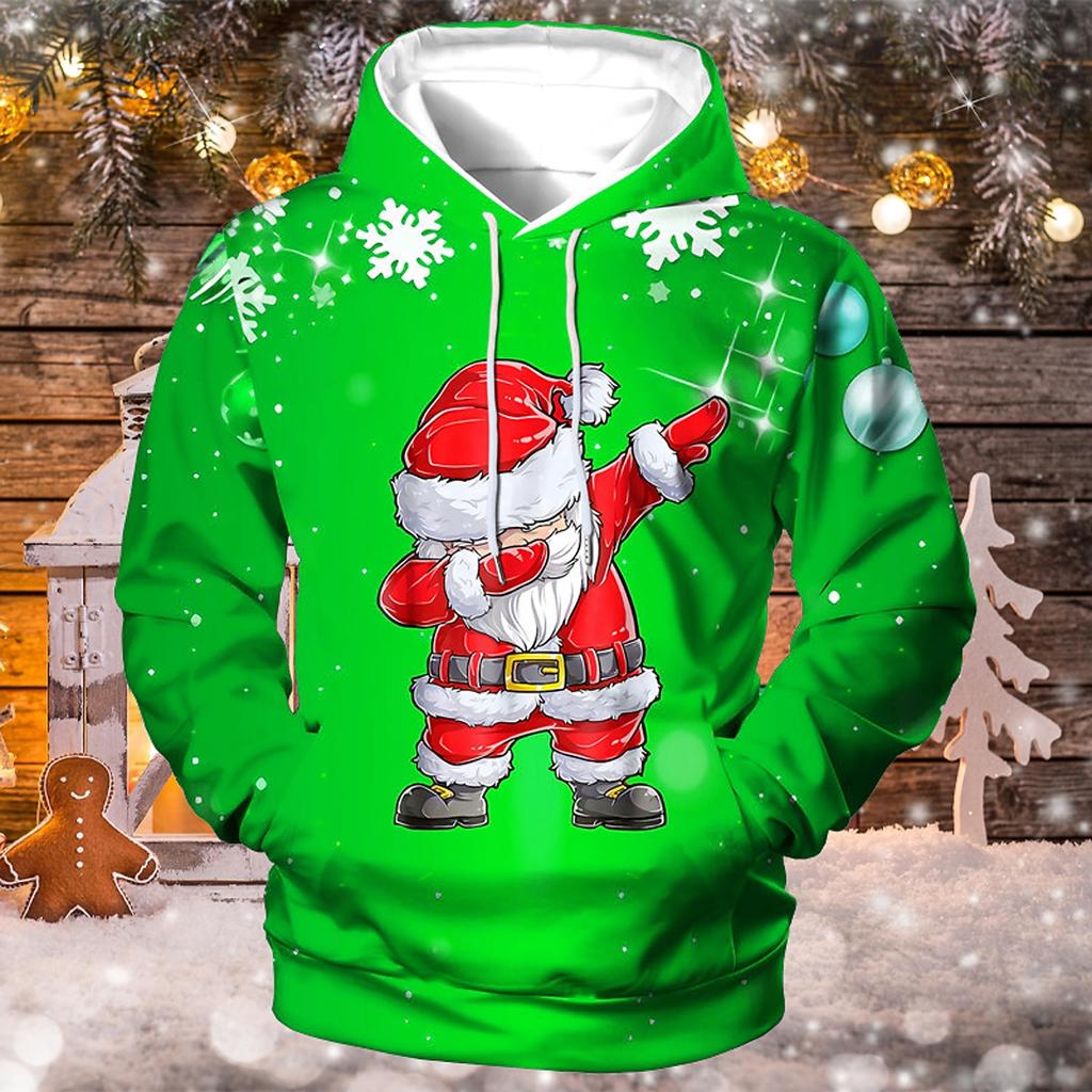Christmas Men's Santa Claus 3D Hoodies Unisex Pullover Yellow Red Royal Blue Blue Green Hooded Santa Claus Graphic Prints