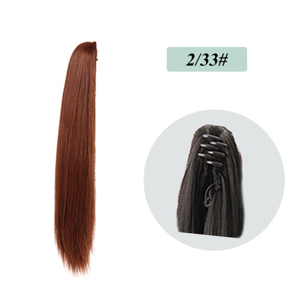 Bybrana Clip-on straight ponytail black brown synthetic hair wig