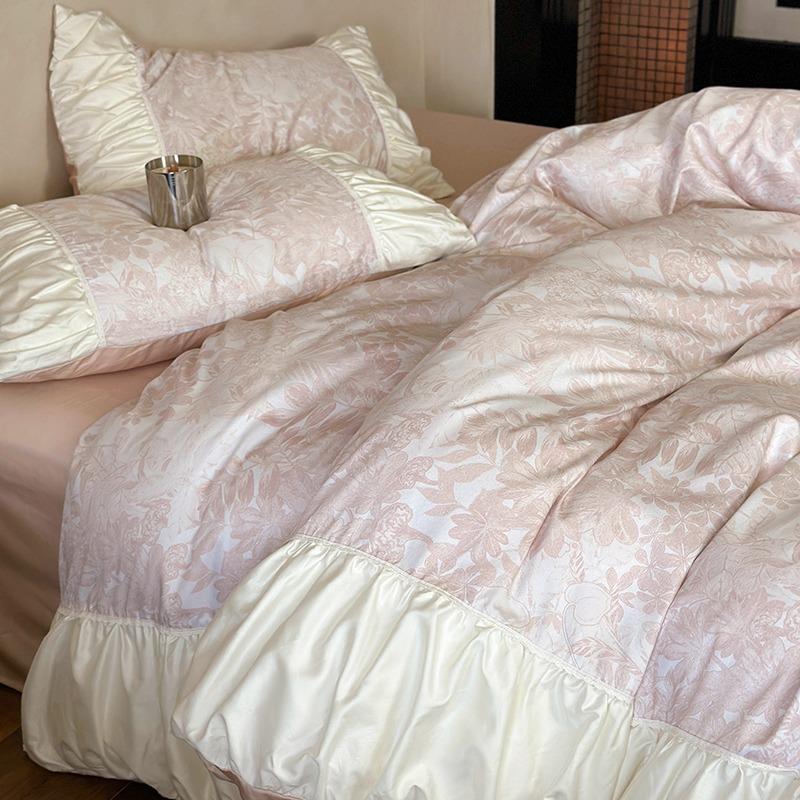 4-Piece All-Cotton Velvet Cotton Bed Cover Set - Pure Cotton Tencel Duvet Cover With Fitted Sheet