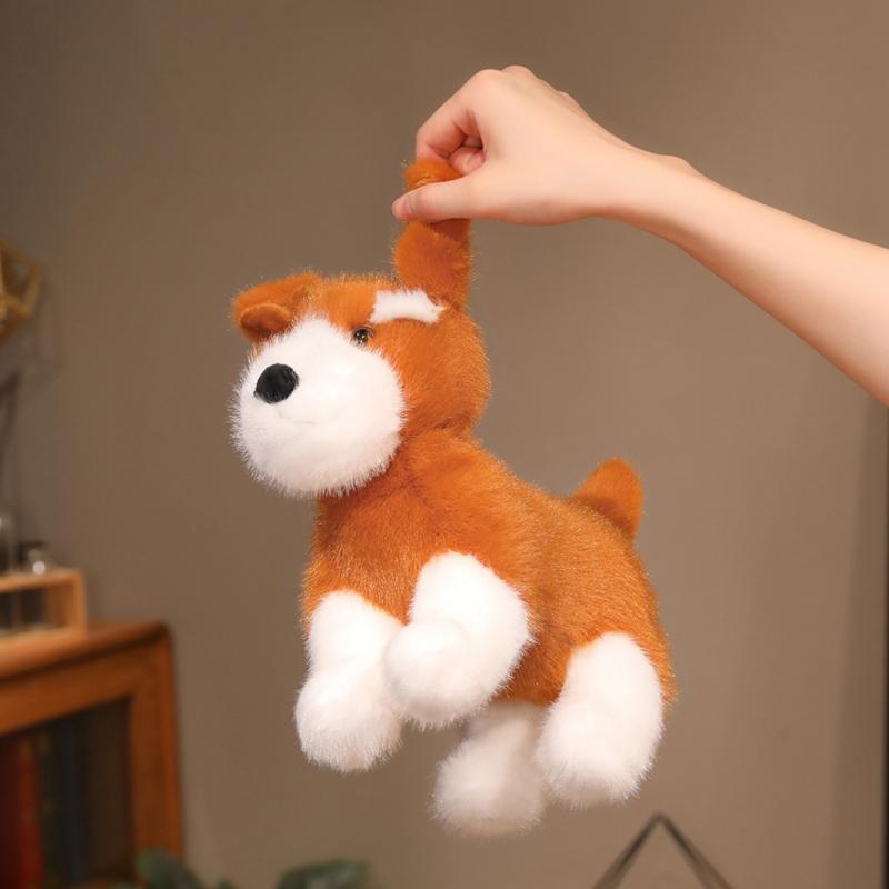 24Cm Cartoon Cute Schnauzer Plush Doll Brown White Grey Fold Dog Stuffed Animal Home Decoration Appease Gift For Children