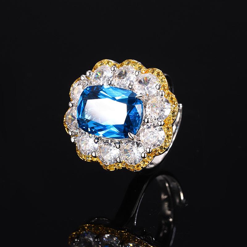 New Huabi jewelry copper bottom gold-plated simulation blue spinel high-end retro suit women 10 * 14-8 * 10