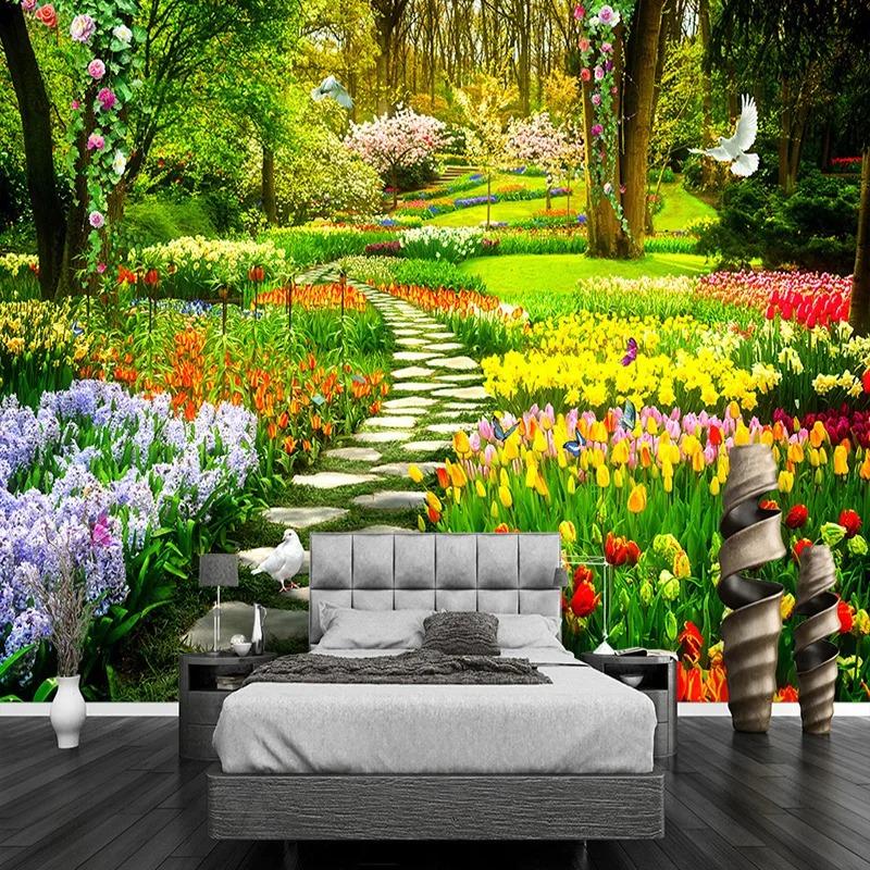 3d Nature Scenery Wallpaper Flowers Grass Path Murals Living Room Bedroom Wall Murals Decor