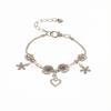 Pink Crystal Petal Heart Pendant And Glued Rhinestone Flower Charm Beaded Bracelet