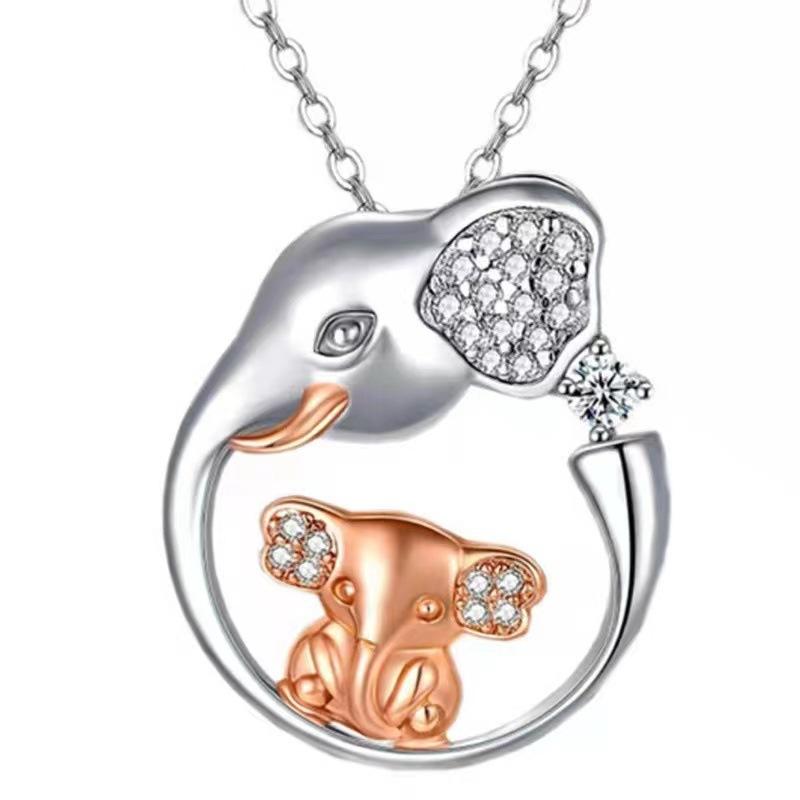Fashion Love Shaped Mother and Child Elephant Pendant Necklace Minimalist Letter Pendant