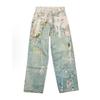 Amerikanische High Street Denim Spitze Alte Gerade Jeans Trendige Damen Vintage Waschung Weitbeinige Jeans, Bedruckte Perlen & Spitze Verzierte Freizeithosen