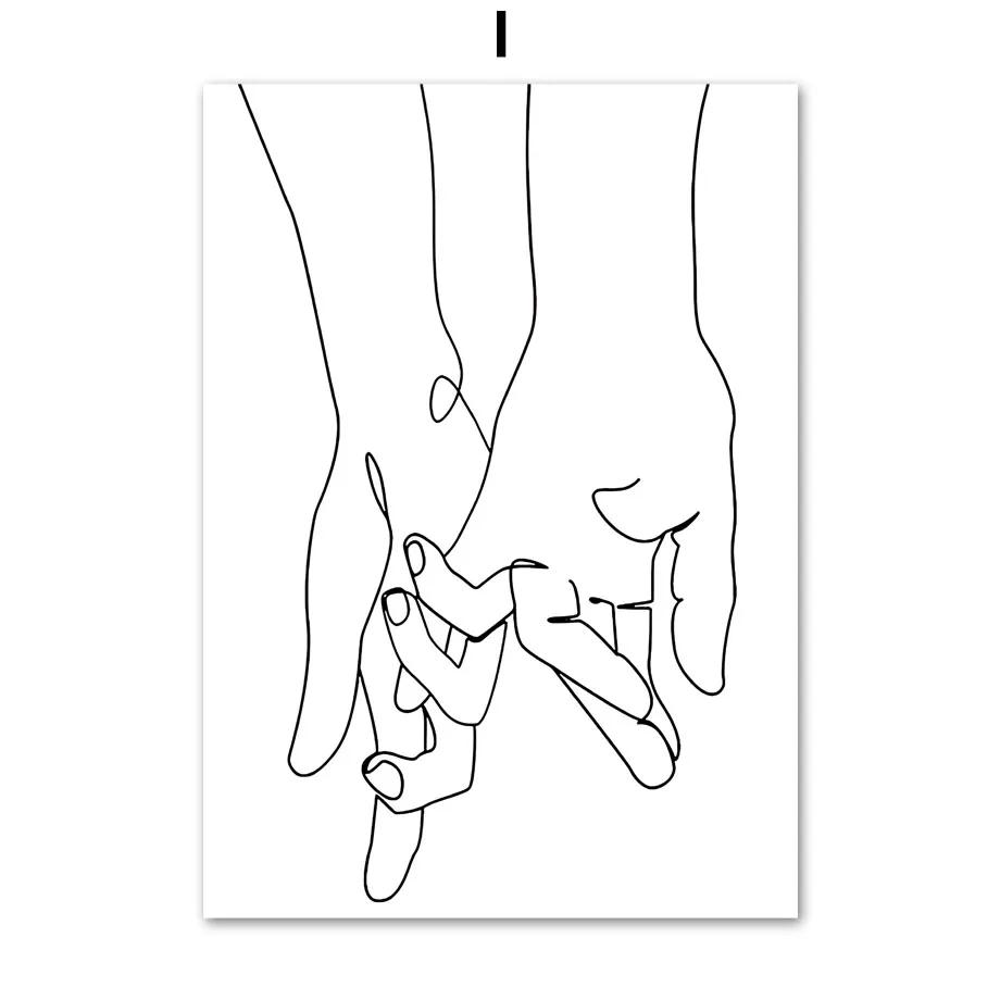 Minimalistische Linien-Paar-Kuss-Wandkunst, Nordische Poster und Drucke, Leinwandbild, Bilder für Wohnzimmer-Dekoration, Schwarz und Weiß