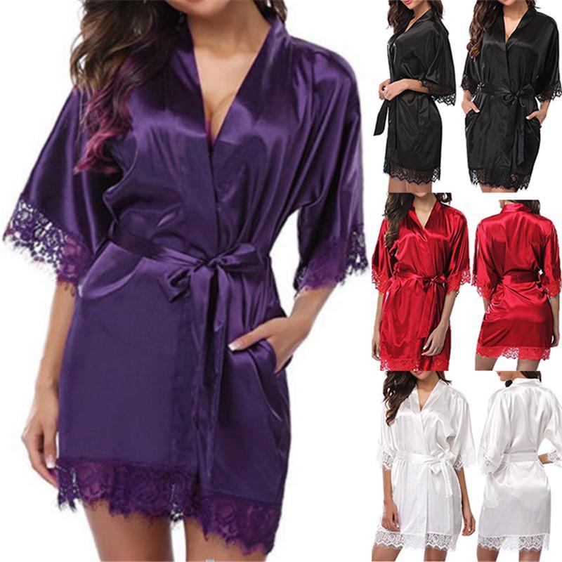 Silk Plain Womens Satin Robes Bridal Wedding Bridesmaid Bride Gown Robe Bath
