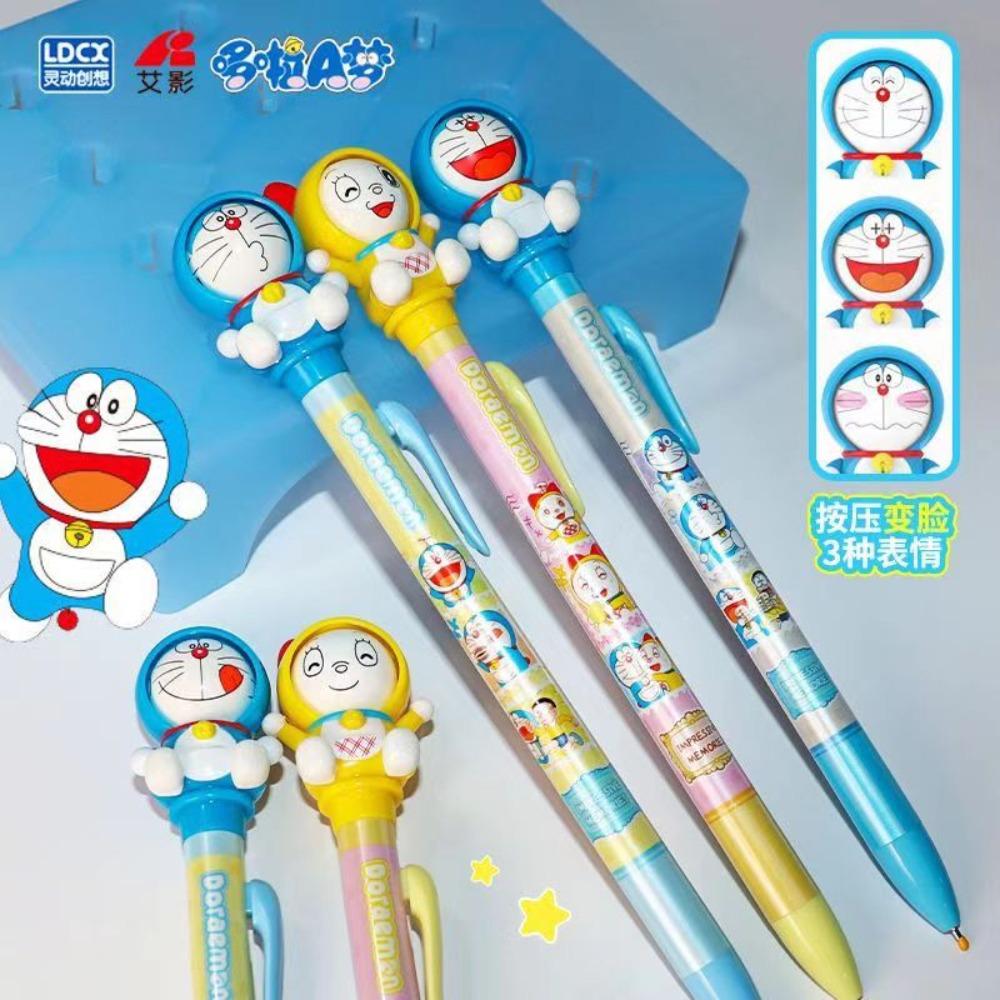 Ldcx Doraemon Zmieniający Twarz Długopis Żelowy i Długopis Księżycowy Typ Naciskowy Czarny Atrament Urocze Anime Artykuły Biurowe Odstresowujący Prezent