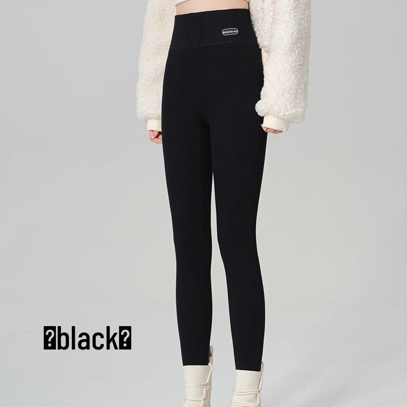 High Waist Warm Fleece-Lined Leggings - Vertical Stripe, Matte, Slimming Cotton for Autumn/Winter