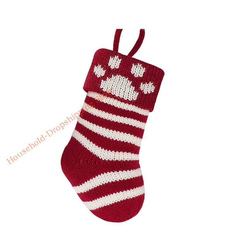 85AD Candy Christmas Knitted Stocking Hanging Ornament Gift Decor красный