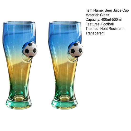 2Pcs Soccer Gradient Beer Glass, Large Capacity Sports Themed Pint Mug for Home Bar, Transparent Cold Drink Cup