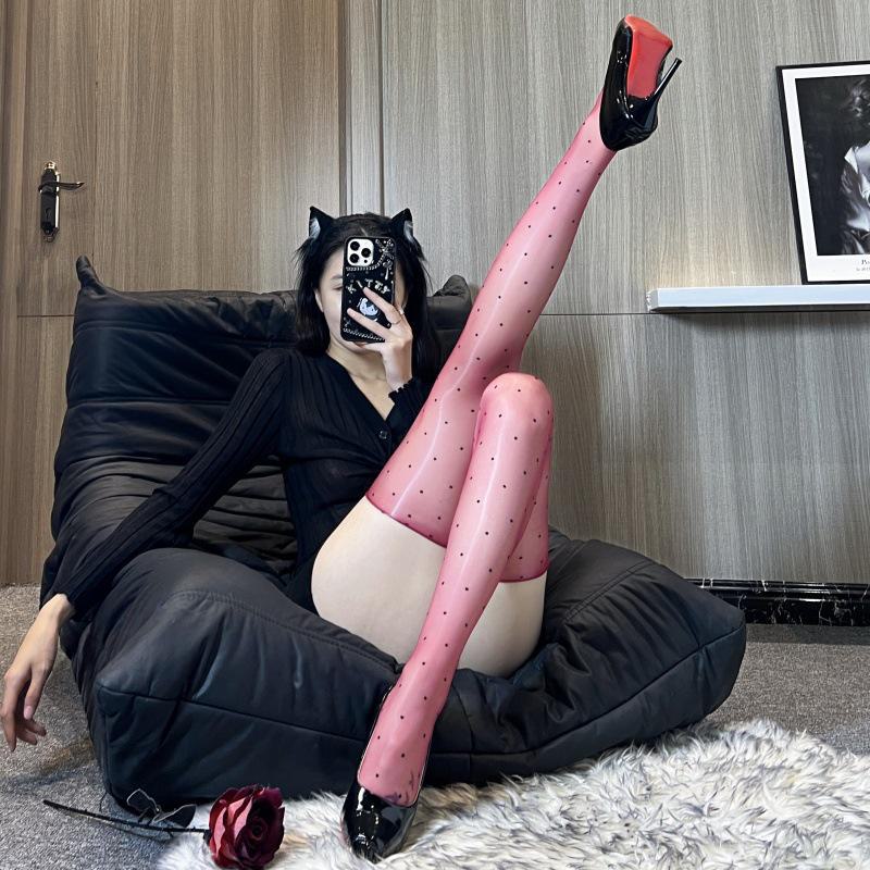 Ultra-Thin Women's Black Silk Over-the-Knee Shiny Thigh-High Borderless Aurora Stockings