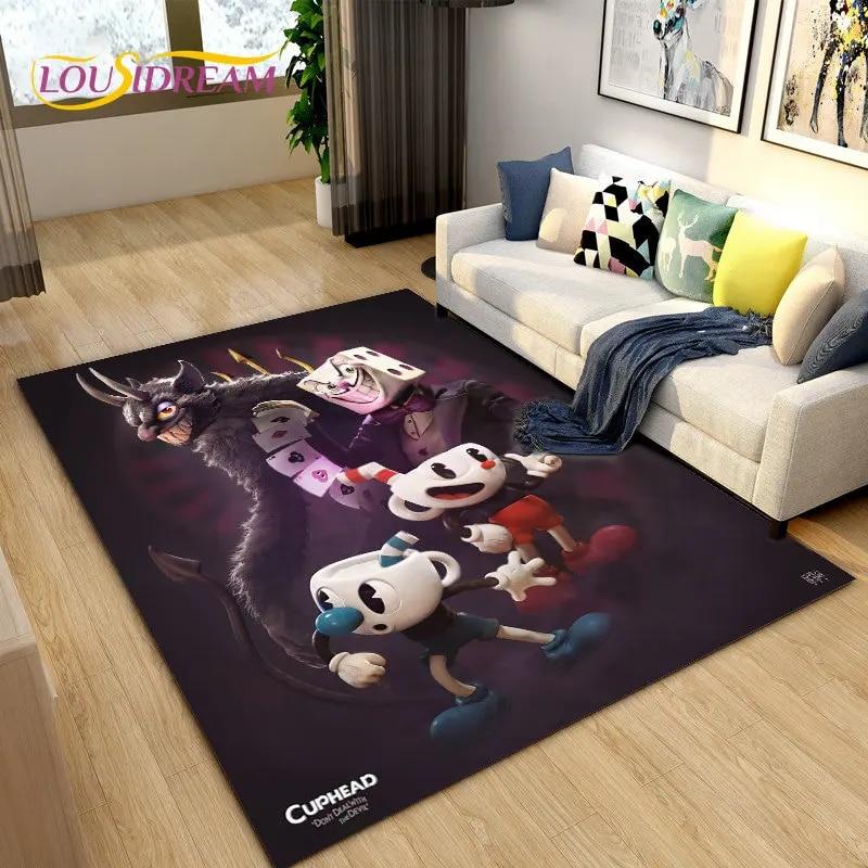 Alfombra de juego de Cuphead y Mugman, ideal para sala de estar, dormitorio, sofá, decoración, alfombra antideslizante para niños.