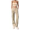 Womens High-Waisted Straight Leg Cargo Pants With Multiple Pockets Cotton Denim Workwear