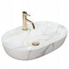 Aura 61 Marmo Glänzendes Arbeitsplatten-Waschbecken mit Ablage, Marmor, Glanz, Oval