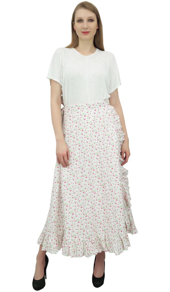 Phagun Floral Printed Wrap Self Belt Cotton Ruffled Magic Women's
