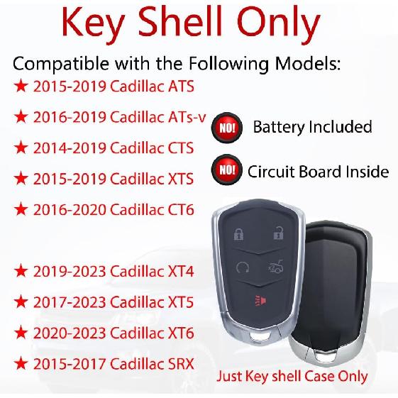 MechanMagic Key Fob Shell Case Replacement for Cadillac ATS ATS-V CTS XTS CT6 XT4 XT5 XT6 SRX 2014 2015 2016 2017 2018   - Keyless Entry Remote