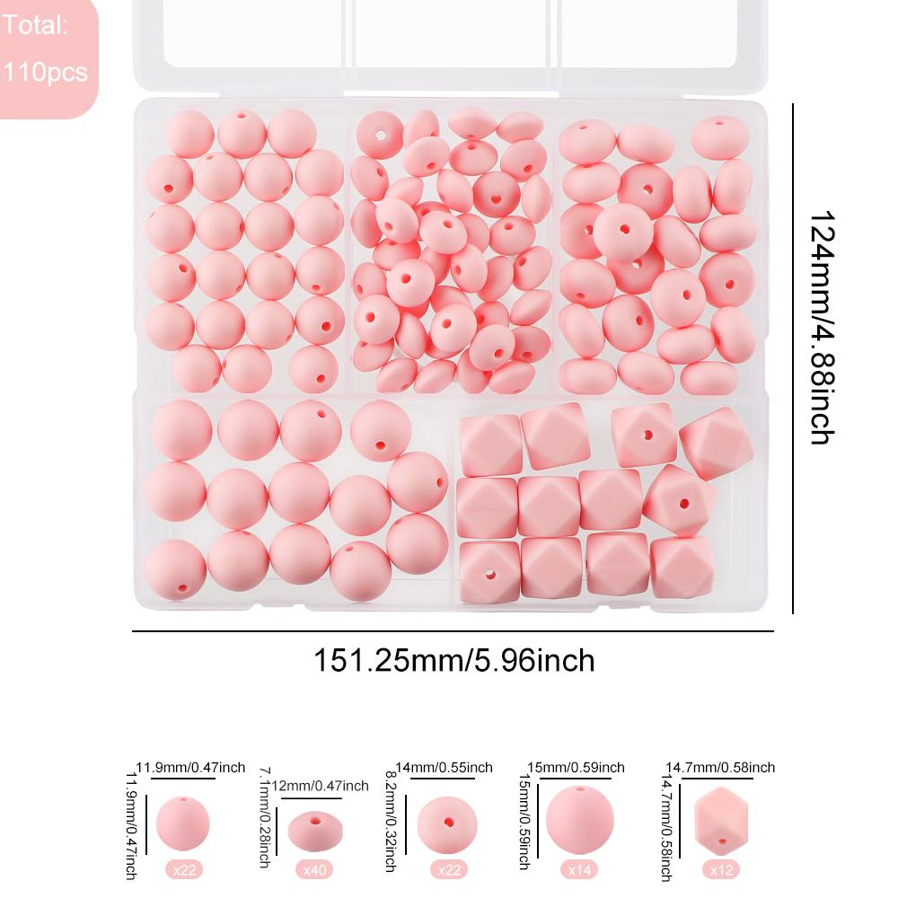 Kovict 110Pcs/Set Silicone Beads Round Lentil Hexagon Loose Bead For Jewelry Making DIY Necklace Bracelet Keychain Accessories