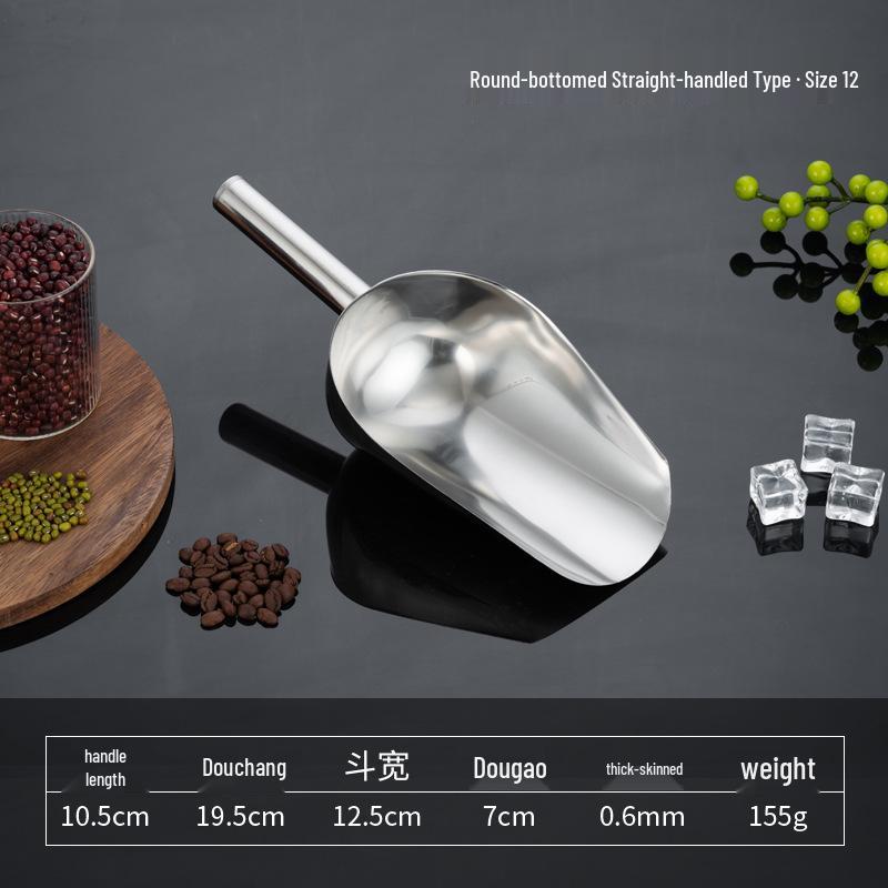 Stainless Steel Multipurpose Scoop with Extended Hanging Handle for Ice, Rice, Dried Fruit, Candy, and Flour.
