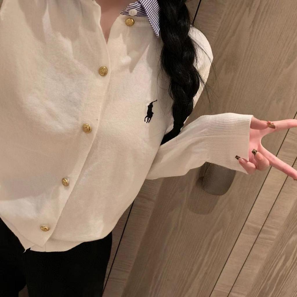 Ralph Lauren Women's Embroidered Patchwork Knit Cardigan with POLO Collar