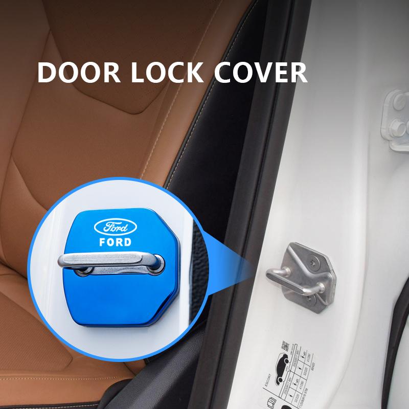 4PCS Car Styling Door Lock Cover Logo Stainless Steel Accessories For Ford Focus Fiesta Puma Ranger Kuga MK7 MAX
