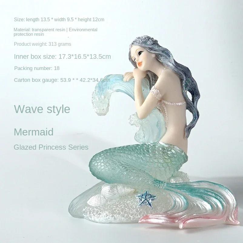 Raffinata Statuetta Sirena Corallo Onda Marina in Resina Ornamento Artigianale per Casa Auto Decorazione Regalo Ragazze Bambini Festival