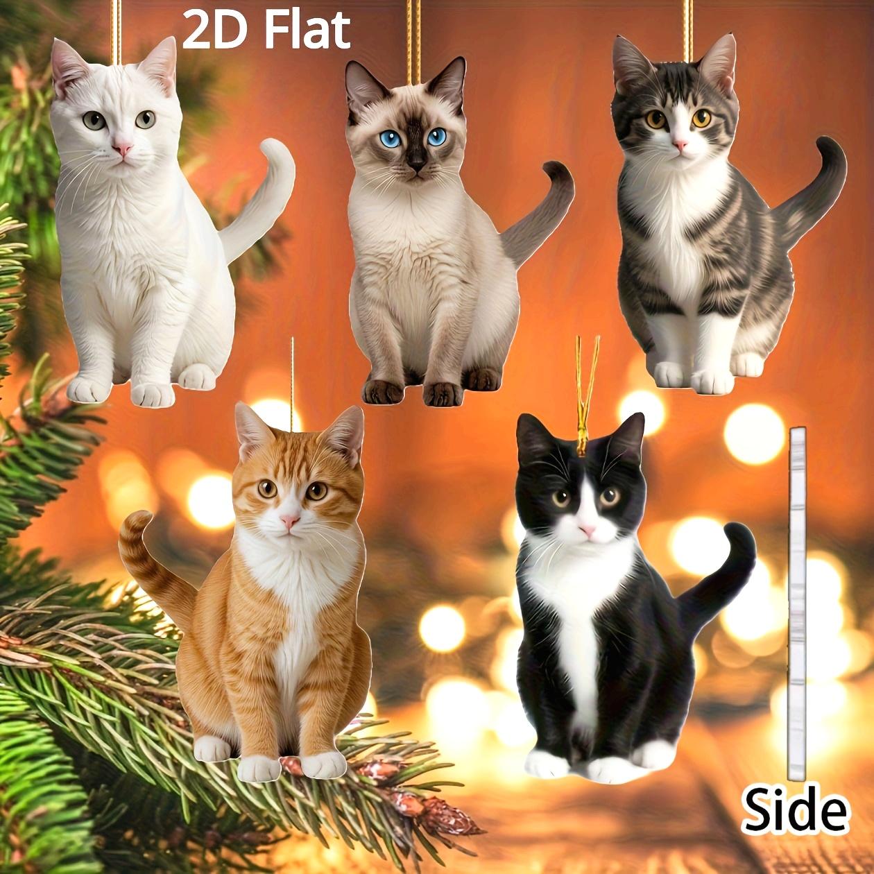 5pcs 2D flat Christmas cat ornaments  Cute cat acrylic ornaments   Christmas gifts  Christmas home decorations