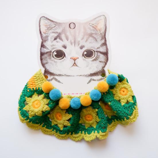 Knitted Cat Collar Pompom Balls Decor Hand-woven Cute Kitten Scarf Puppy Neck