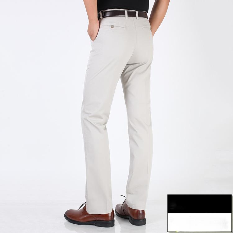 Pantaloni Casual in Cotone da Uomo di Mezza Età e Anziani Sezione Sottile Estiva Dritti Larghi Vita Alta Pantaloni da Padre Caricati Pantaloni da Uomo di Mezza Età