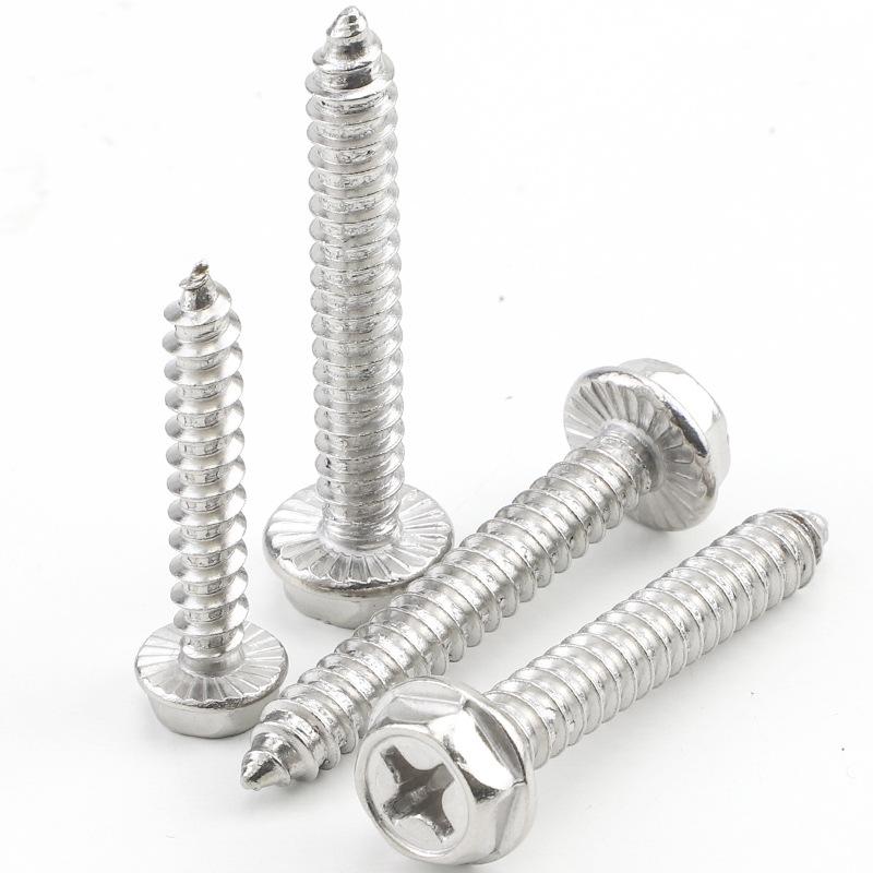 304 Stainless Steel Hexagonal Anti-Slip Flange Self-Tapping Screws with Teeth (M3/M4/M5)